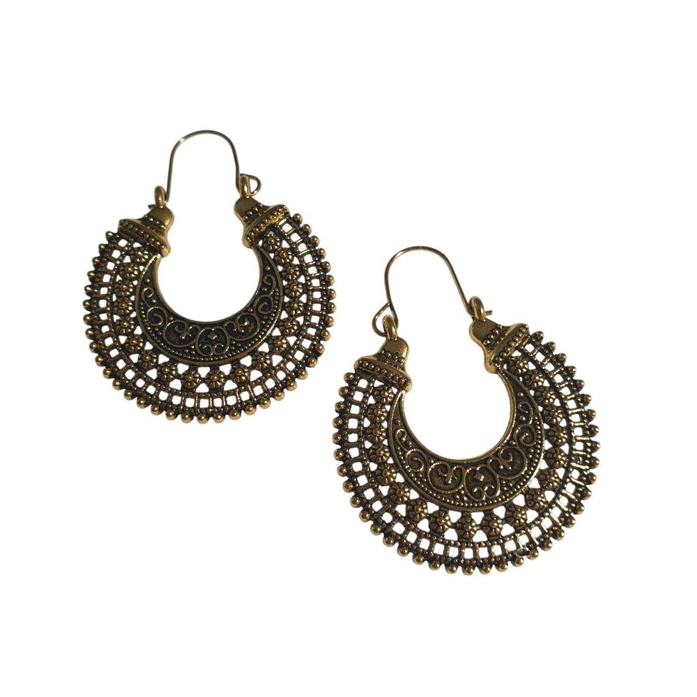 Gold Tone Boho Filigree Hoop Earrings Dangle Jewelry Beach Core Mom Gift NEW